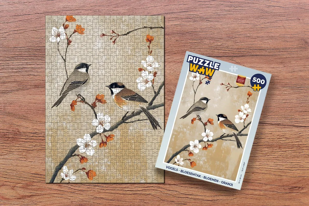 PuzzleWow Vogels - Bloesemtak Legpuzzel 500 Stuks - Oranje