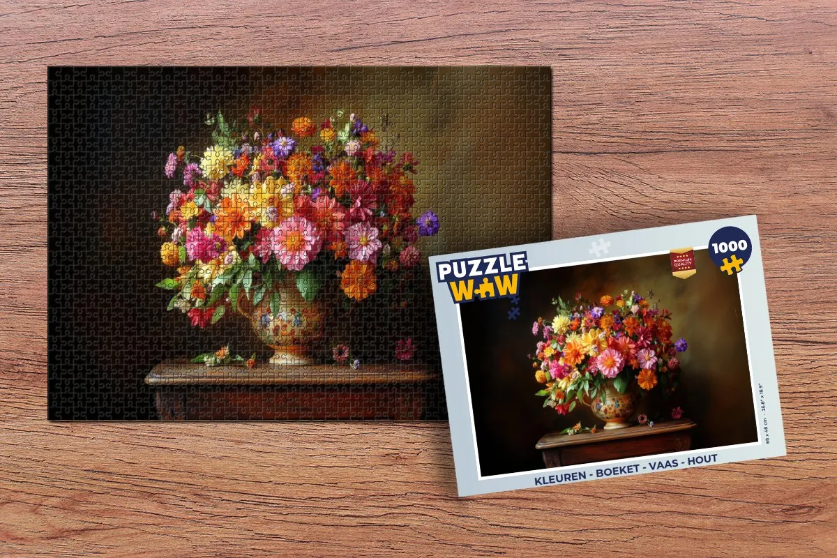 PuzzleWow Boeket Vaas Legpuzzel 1000 Stuks - Bloemenkleurrijk