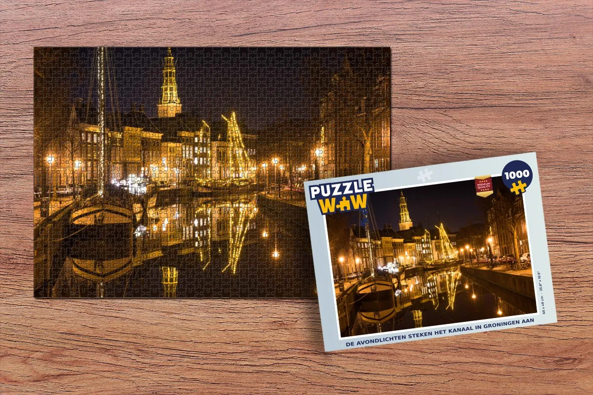 PuzzleWow Groningen Nacht Lichten Legpuzzel 1000 Stuks - Multicolor