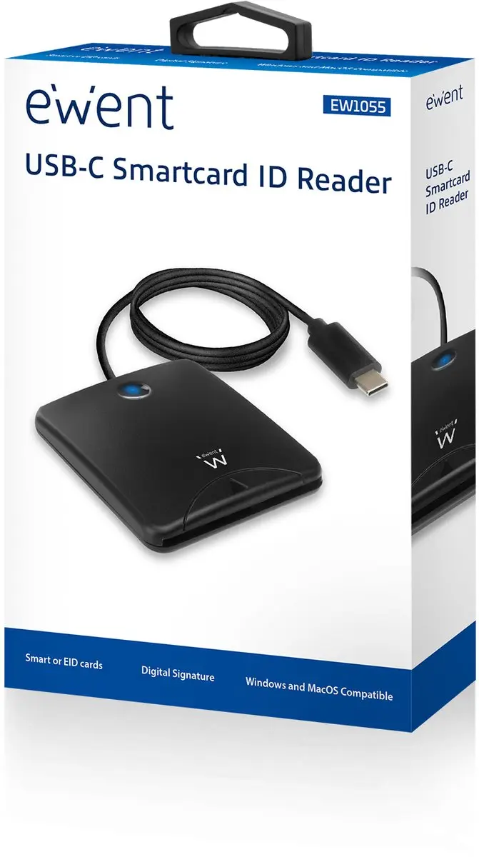 Ewent EW1055 USB-C Smartcard Reader - Zwart