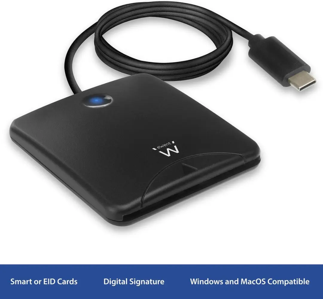 Ewent EW1055 USB-C Smartcard Reader - Zwart