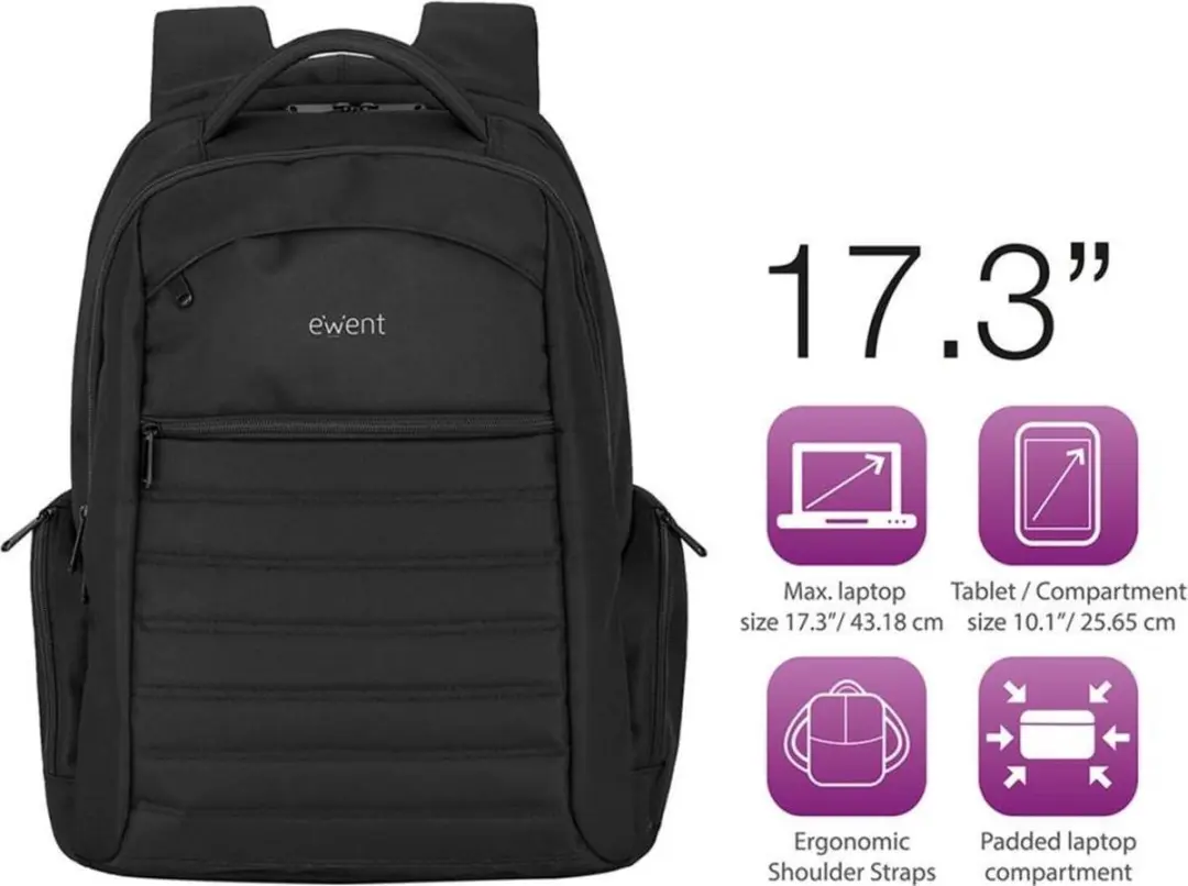 Ewent Urban Rugtas EW2528 Laptoprugzak 17,3" - 30L - Zwart - afbeelding 2 van 6