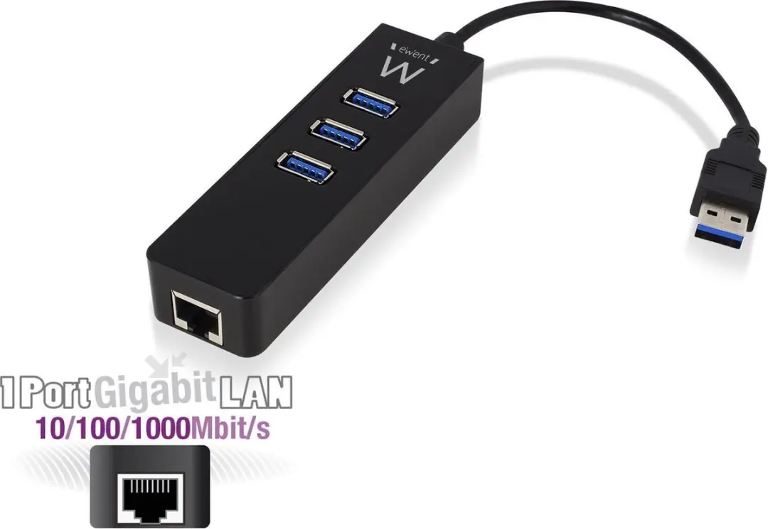 Ewent EW1140 USB-C Hub 3x USB-A Gigabit Ethernet
