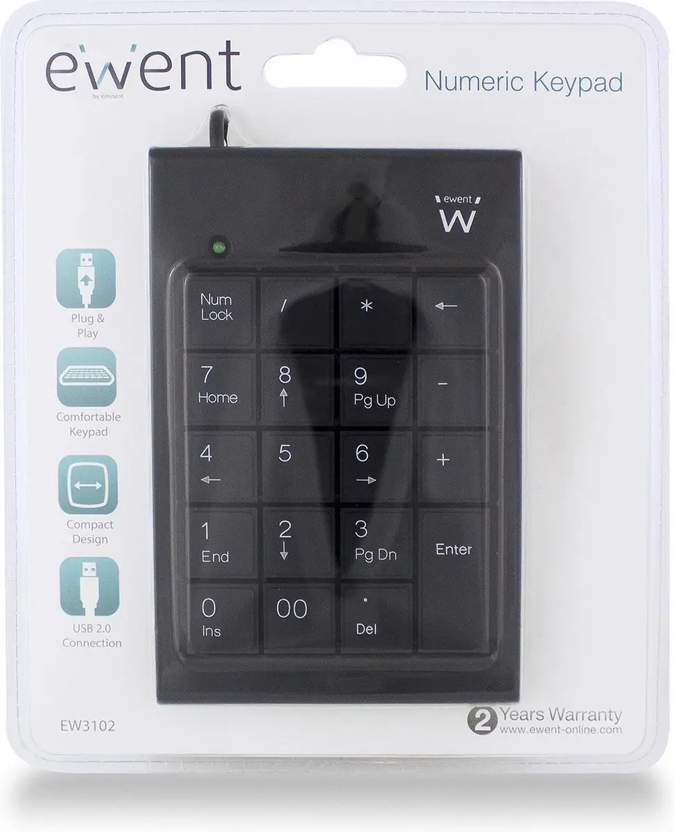 Ewent EW3102 Numeriek Toetsenbord - USB - Zwart