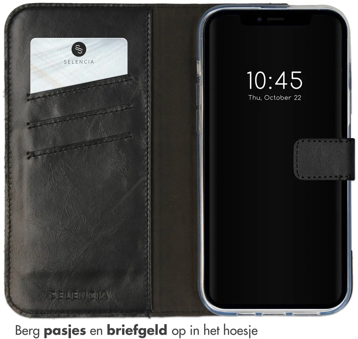 Selencia Hoesje iPhone 14 Plus - Echt Lederen Bookcase 3 Stuks - Zwart