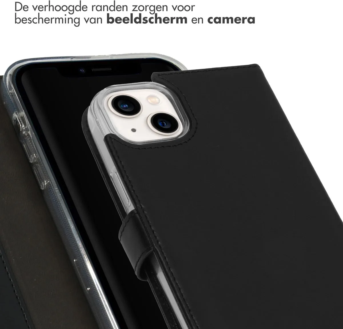 Selencia Hoesje iPhone 14 Plus - Echt Lederen Bookcase 3 Stuks - Zwart