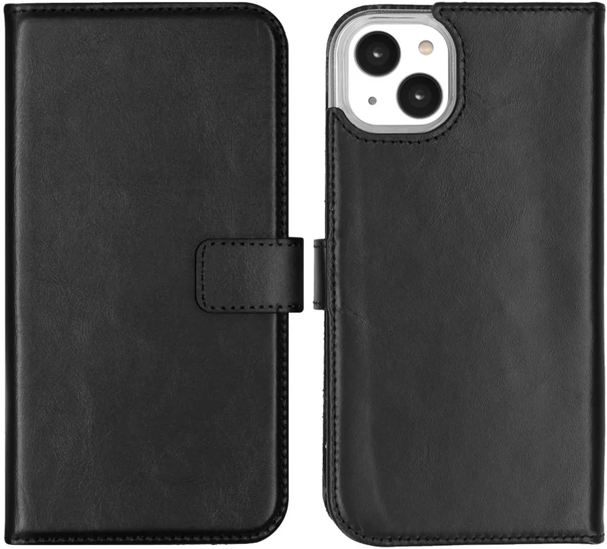 Selencia Hoesje iPhone 14 Plus - Echt Lederen Bookcase 3 Stuks - Zwart
