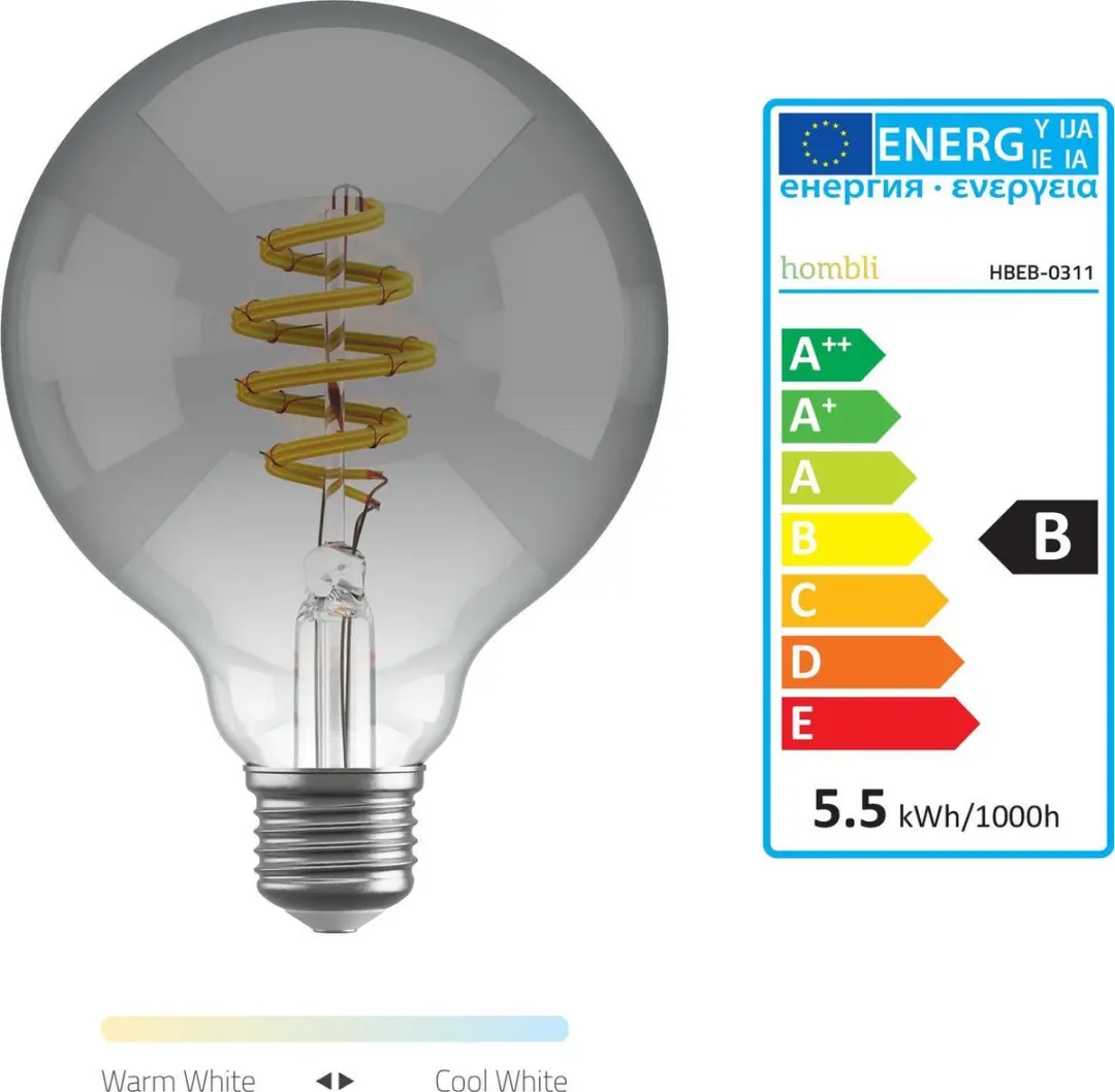 Hombli Smart Filament Bulb E27 G95 - Rookglas 2700K