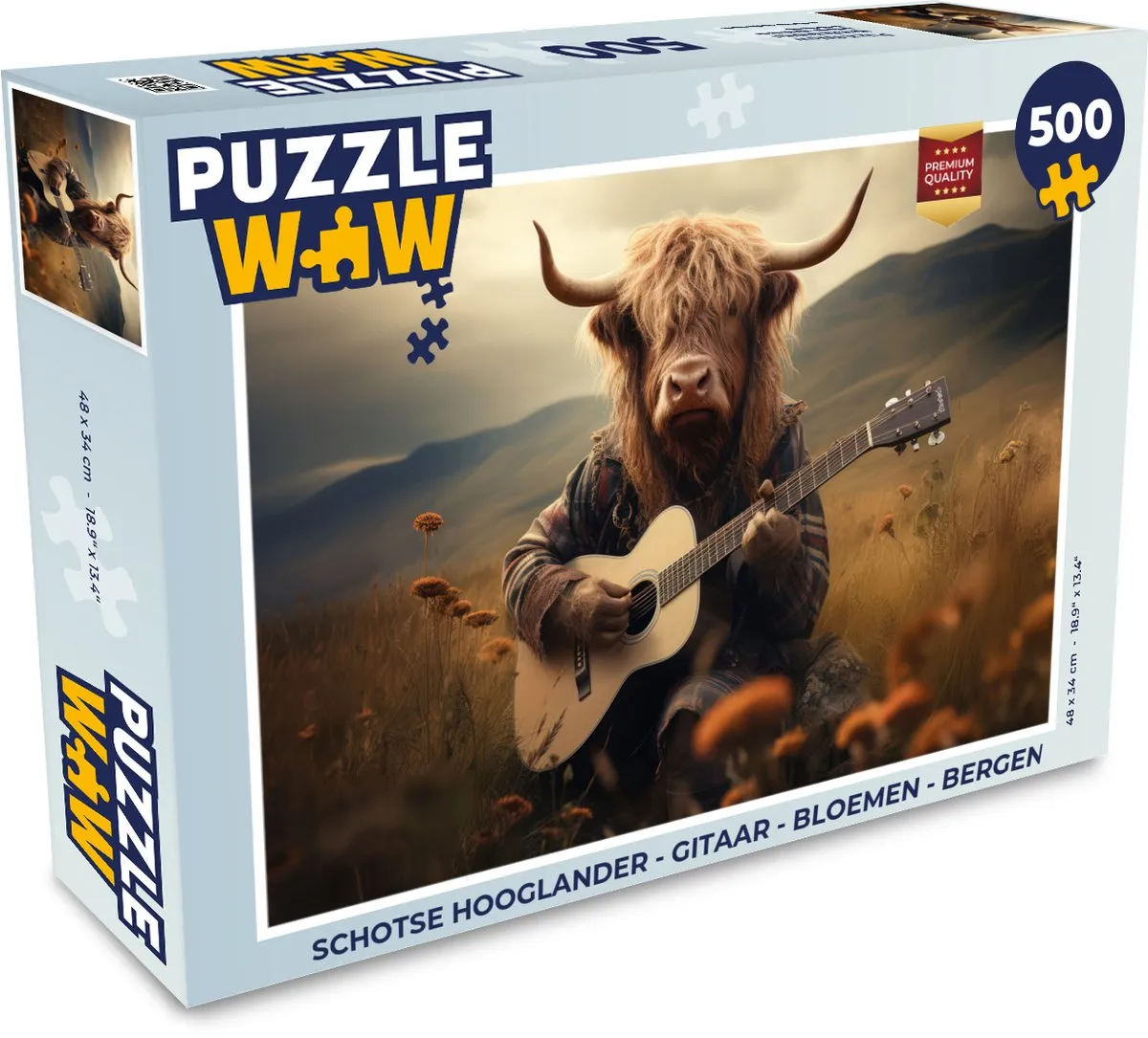 PuzzleWow Schotse Hooglander Puzzle 500 Stuks - Bloemen & Bergen