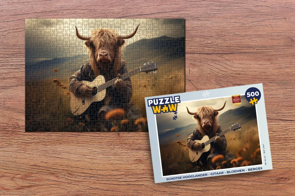 PuzzleWow Schotse Hooglander Puzzle 500 Stuks - Bloemen & Bergen