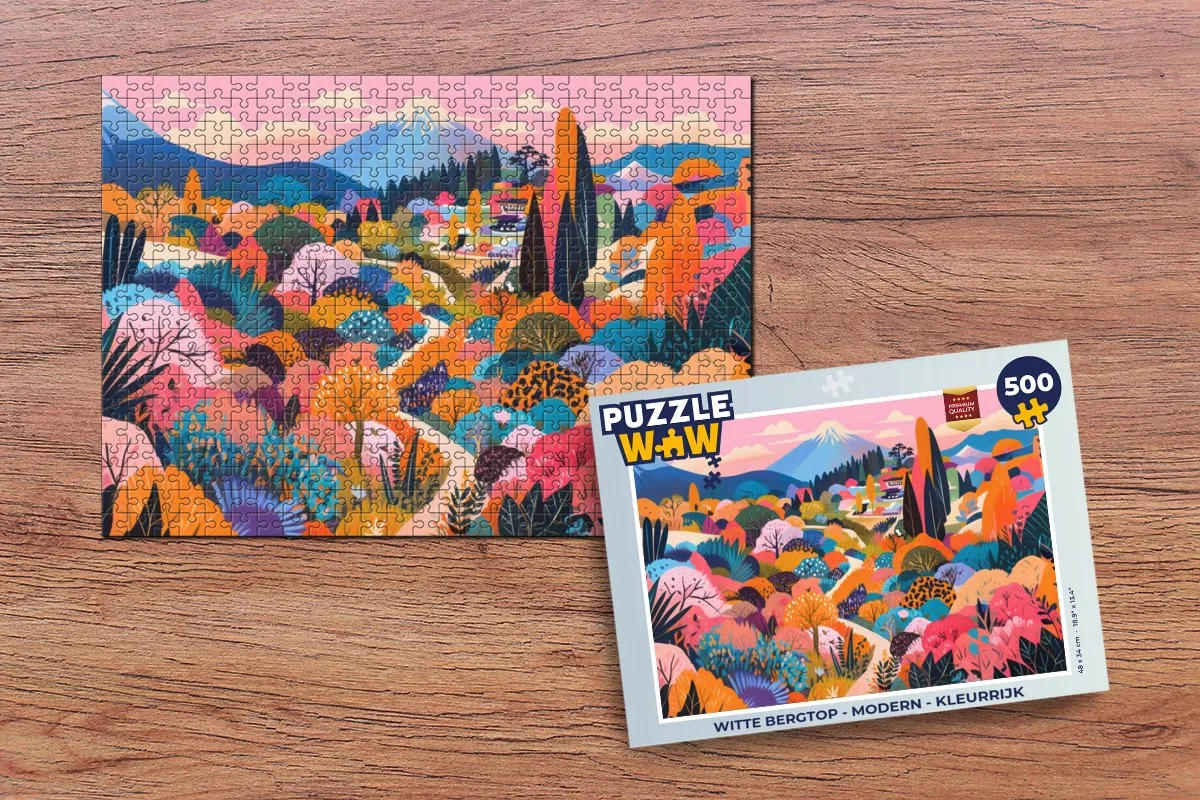 PuzzleWow Witte Bergtop Legpuzzel 500 Stuks - Kleurrijk Landschap