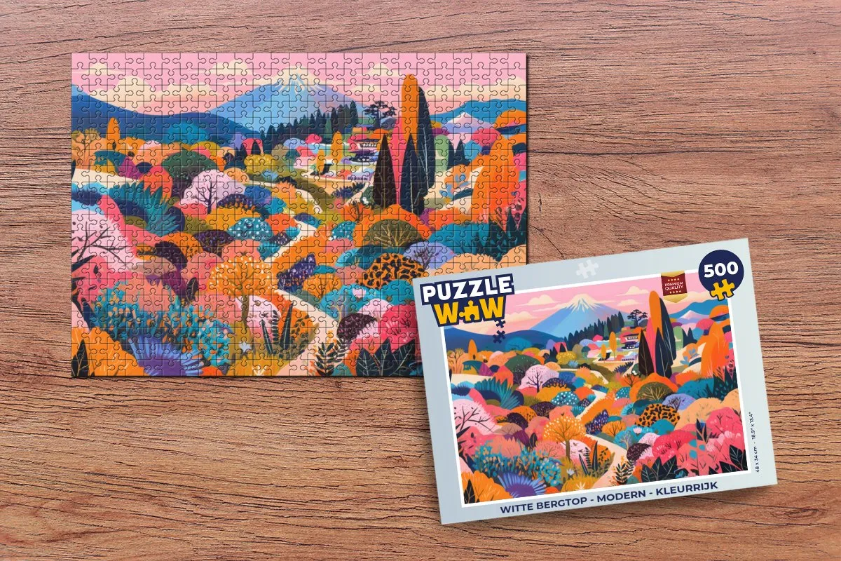 PuzzleWow Witte Bergtop Legpuzzel 500 Stuks - Kleurrijk Landschap