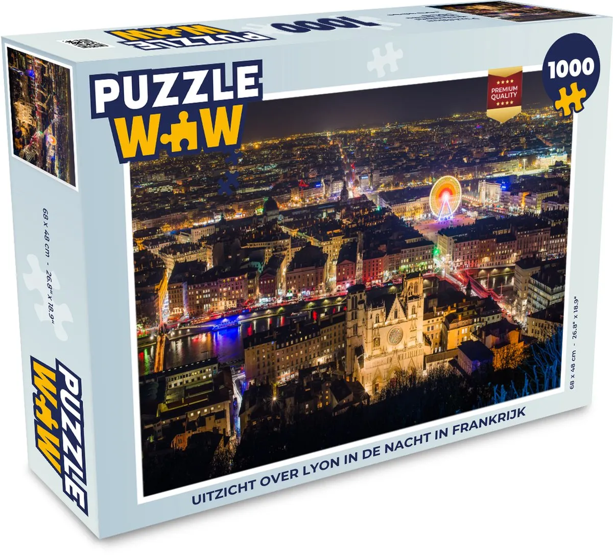 PuzzleWow Legpuzzel Lyon Nacht Frankrijk 1000 Stuks