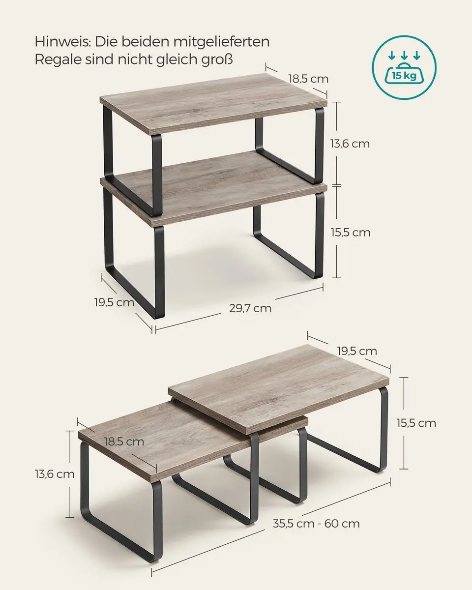 Songmics Keukenorganizer 2-delig - Inktzwart/grijs - 19,5x29,7x15,5cm - afbeelding 6 van 6