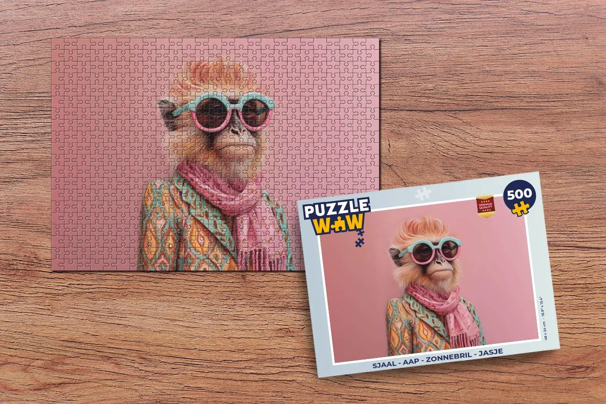 PuzzleWow Aap Legpuzzel 500 Stuks - Zonnebril Jasje