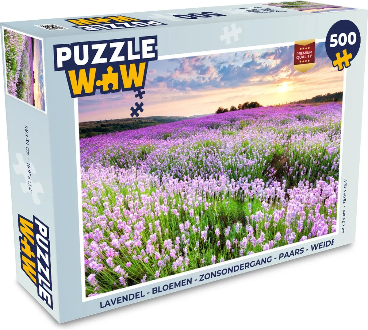 PuzzleWow Legpuzzel 500 Stuks - Lavendel Bloemen Zonsondergang - Multicolor