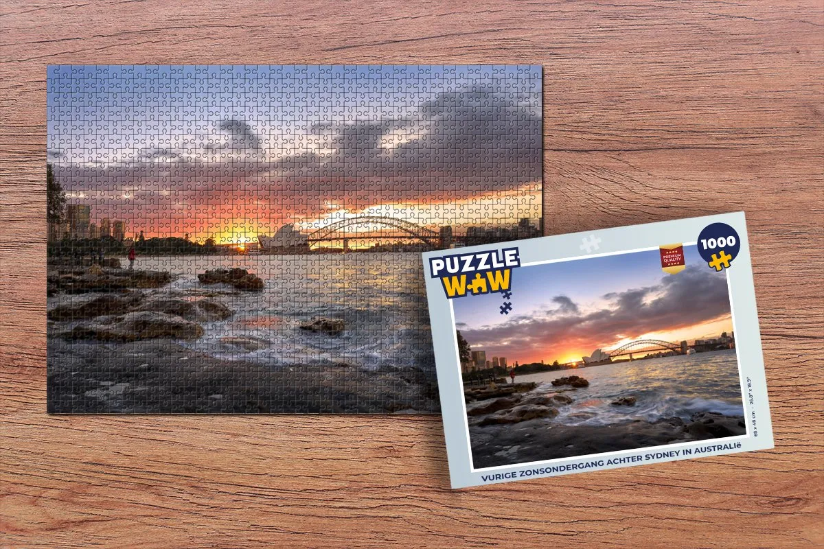 PuzzleWow Legpuzzel Vurige Zonsondergang Sydney 1000 Stuks - Multicolor