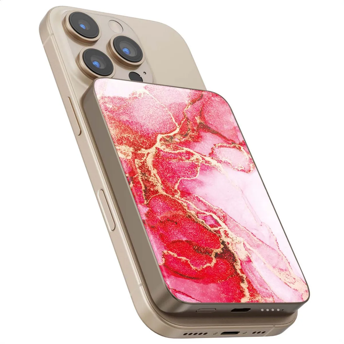 Selencia Powerbank 5.000 mAh - Draadloze Powerbank - Geschikt voor MagSafe en Qi - Desert Gold / Rosy Marble