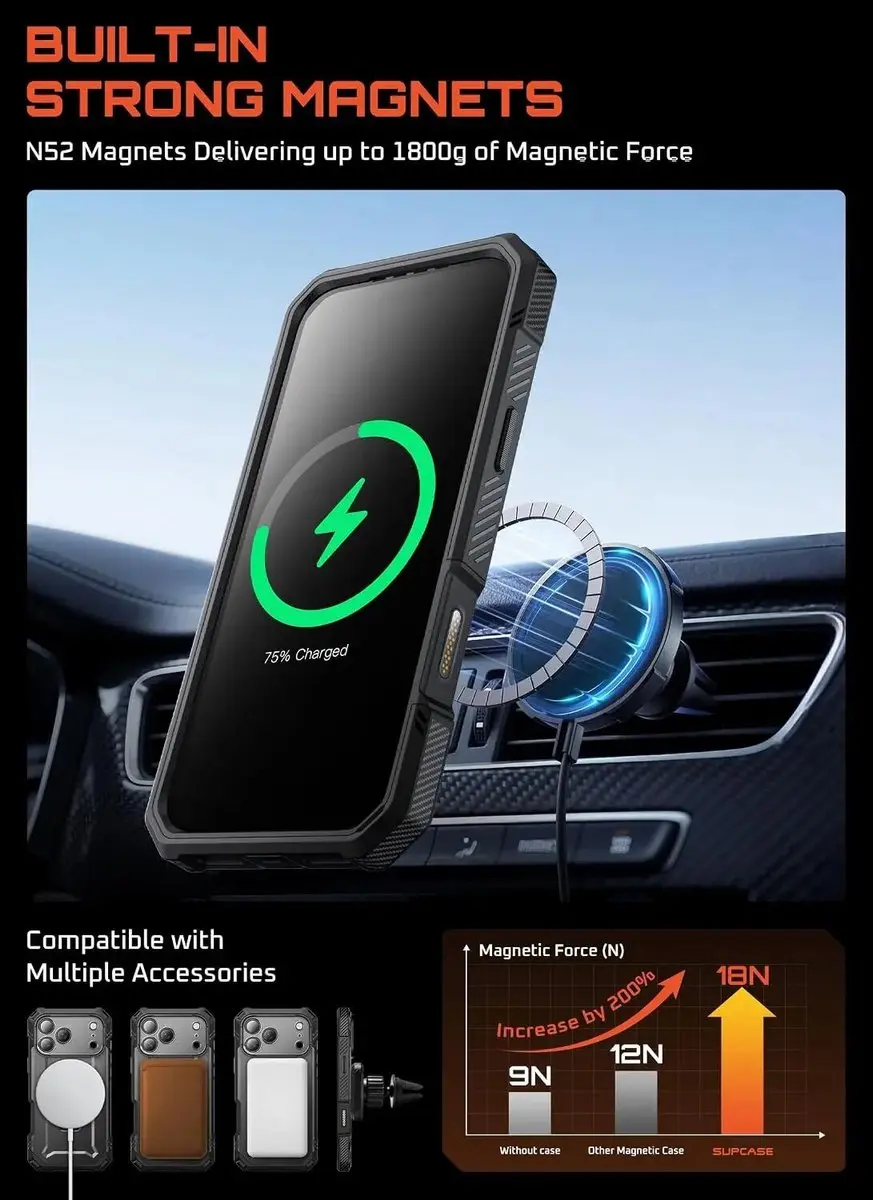 Supcase UB Grip Hoesje iPhone 18 Pro Max - Ingebouwde Screenprotector - MagSafe - Zwart
