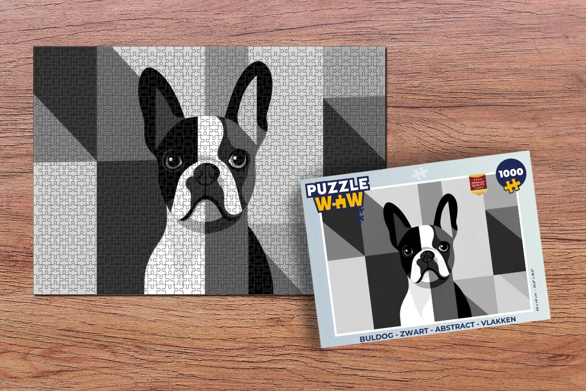PuzzleWow Buldog Abstract Legpuzzel 1000 Stukjes - Zwart