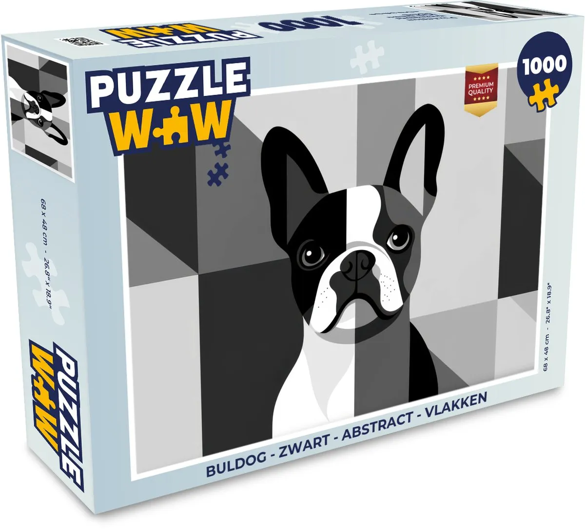 PuzzleWow Buldog Abstract Legpuzzel 1000 Stukjes - Zwart