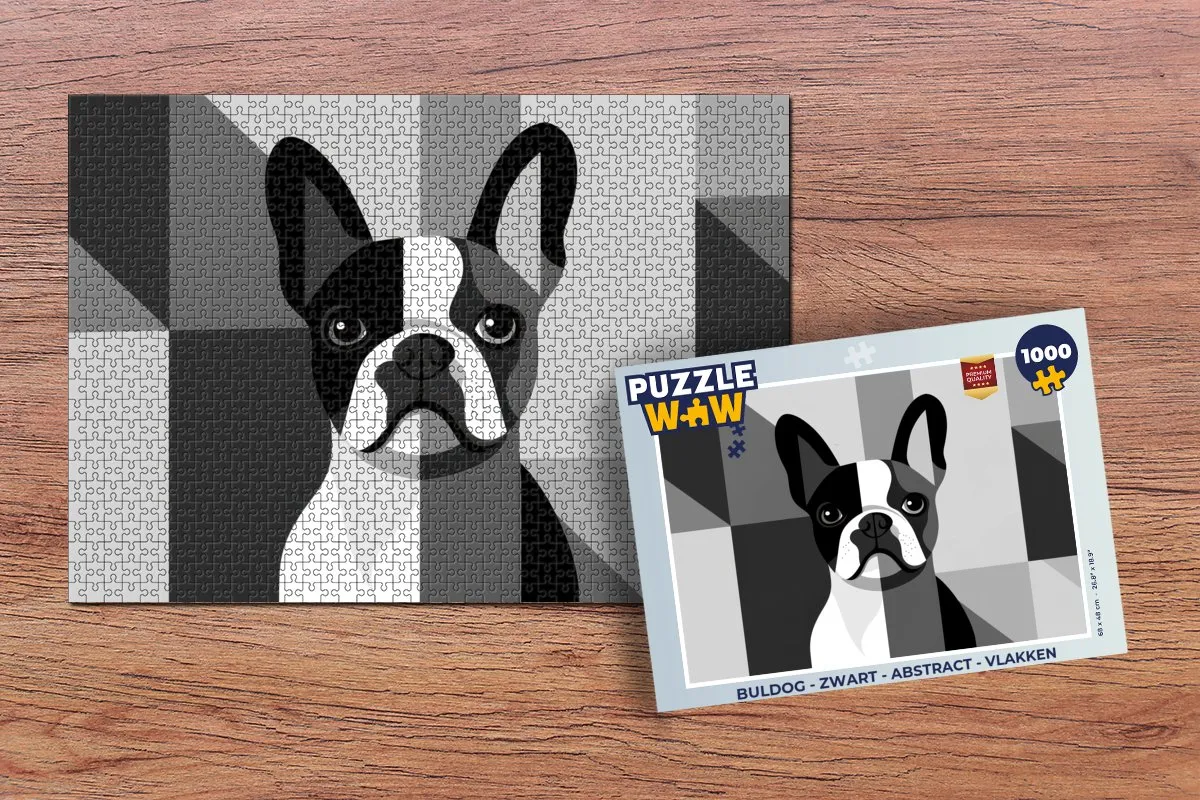 PuzzleWow Buldog Abstract Legpuzzel 1000 Stukjes - Zwart