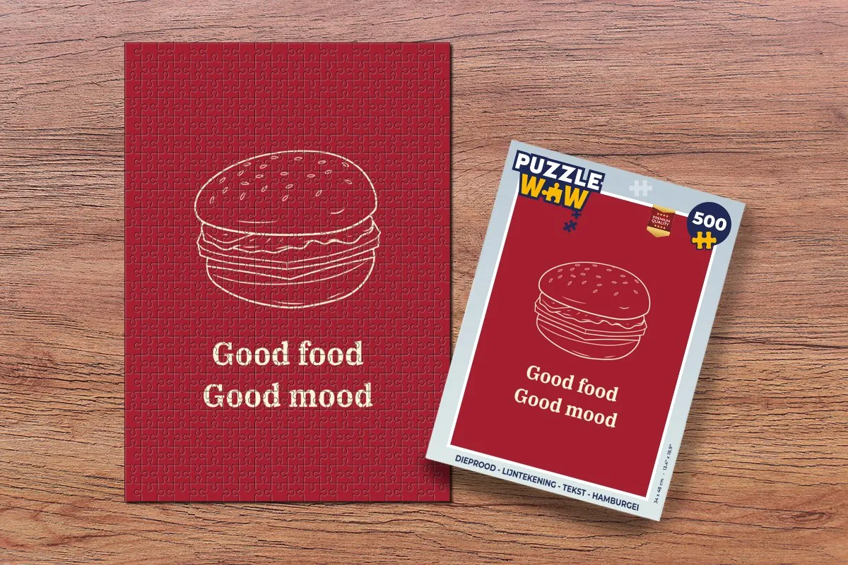 PuzzleWow Legpuzzel Dieprood 500 Stuks - Hamburger Lijntekening