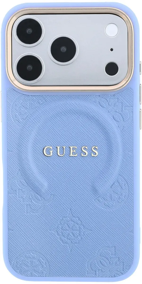 GUESS Backcover Hoesje iPhone 18 Pro Max - MagSafe Saffiano Lichtblauw - 3666339654474