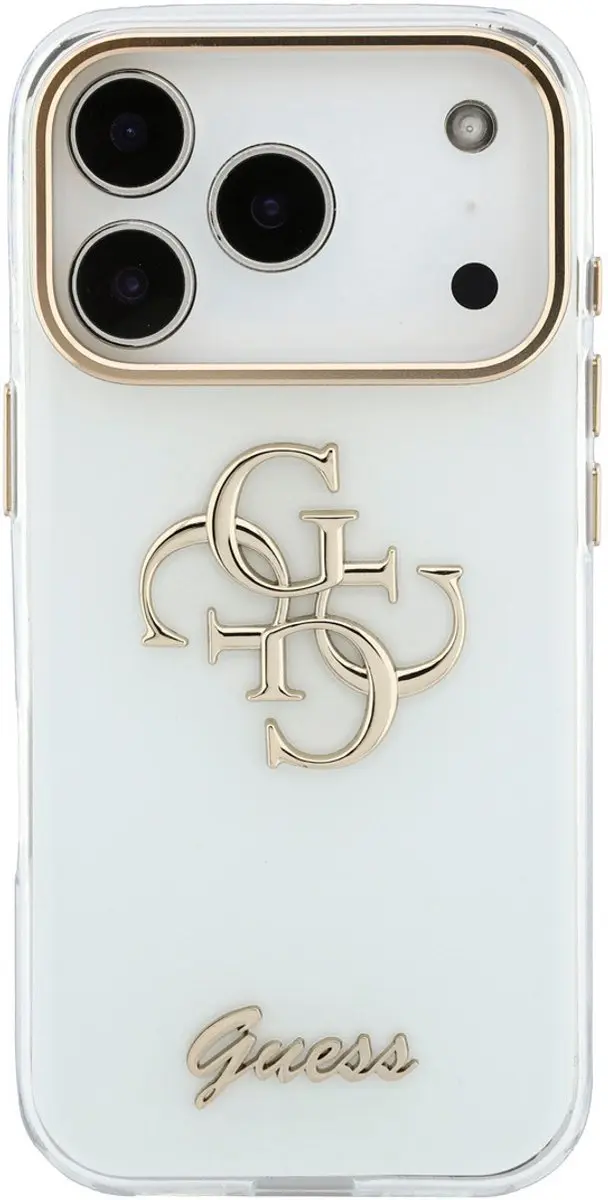 GUESS Backcover Hoesje iPhone 18 Pro Max HC IML 4G Script Metal - Wit