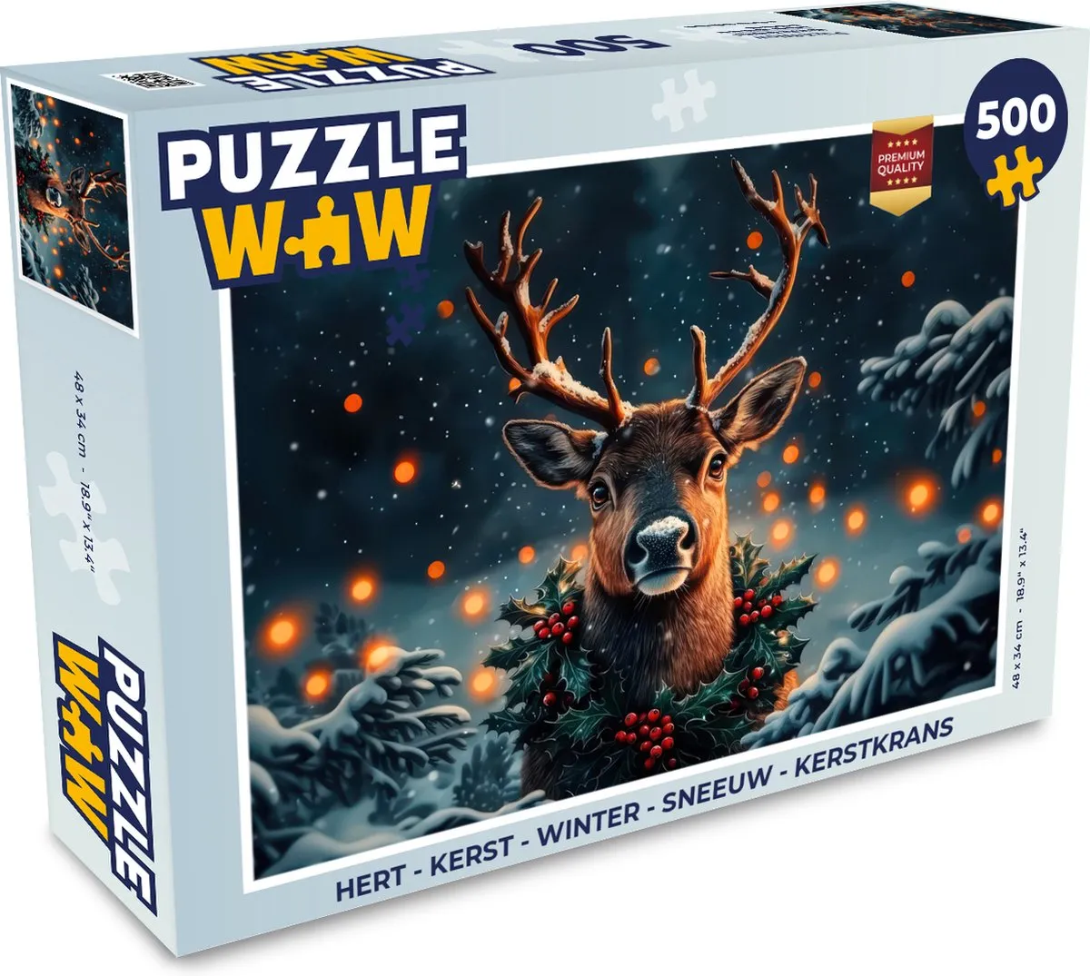 PuzzleWow Hert Kerstkrans Legpuzzel 500 Stuks