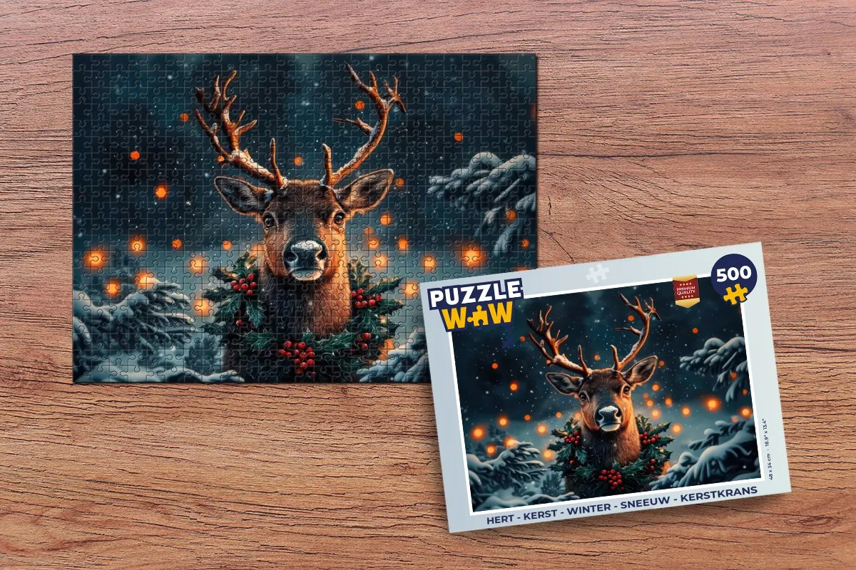 PuzzleWow Hert Kerstkrans Legpuzzel 500 Stuks