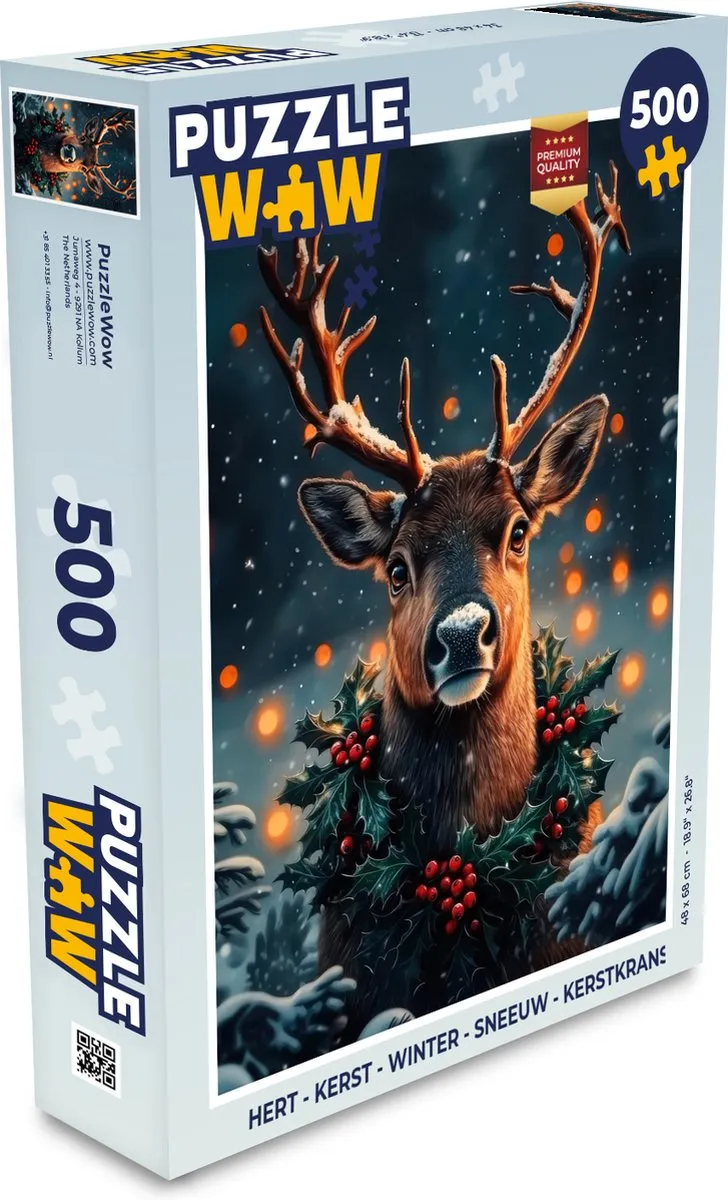 PuzzleWow Hert Kerstkrans Legpuzzel 500 Stuks