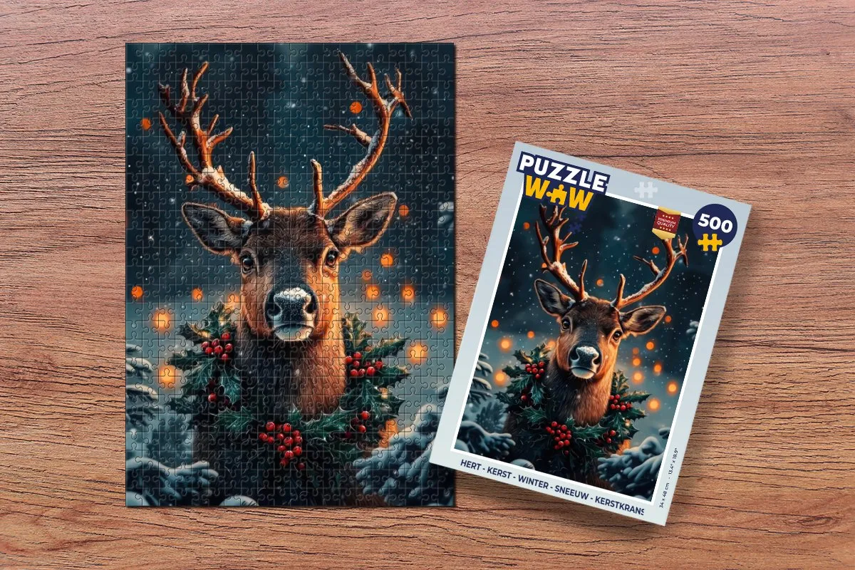 PuzzleWow Hert Kerstkrans Legpuzzel 500 Stuks