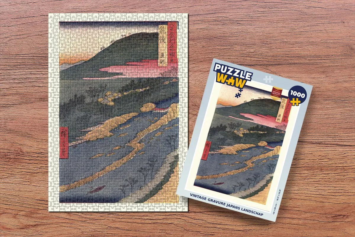 PuzzleWow Vintage Gravure Japans Landschap Legpuzzel 1000 Stuks - Multicolor