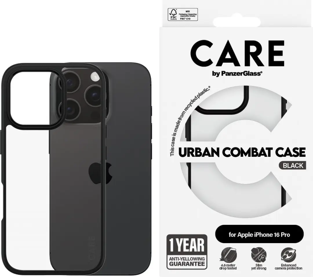 PanzerGlass CARE Urban Combat Case iPhone 16 Pro - Transparant