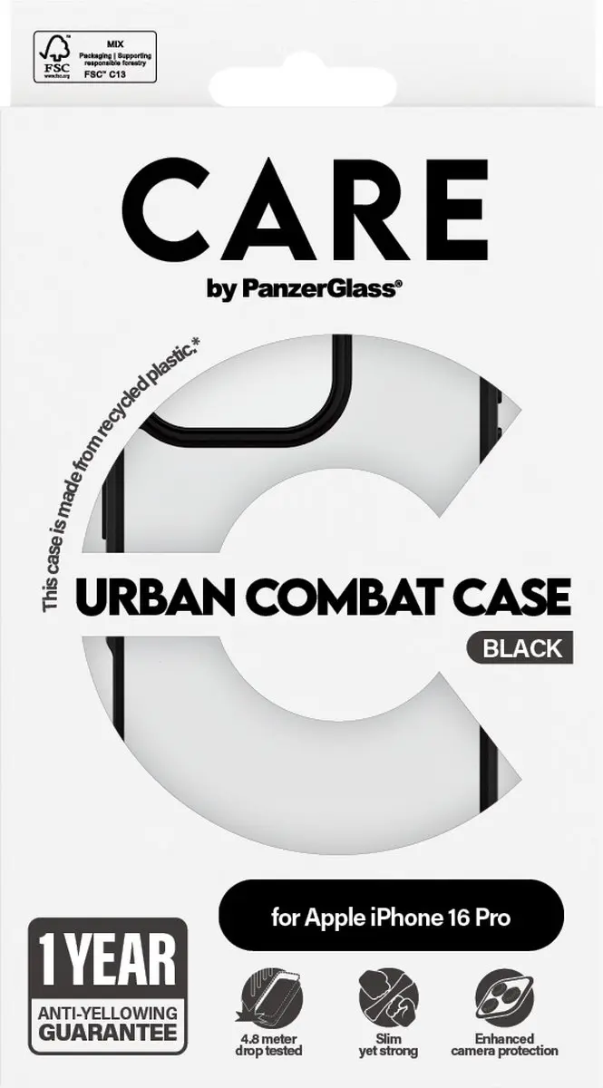PanzerGlass CARE Urban Combat Case iPhone 16 Pro - Transparant
