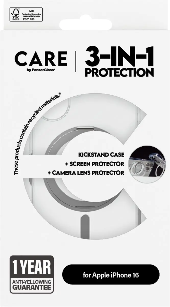 PanzerGlass CARE by PG3-in-1 iPhone 16 Hoesje - Zwart