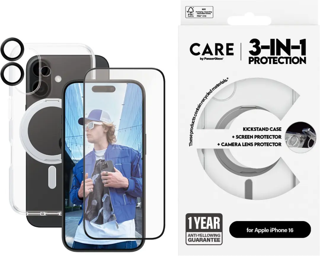 PanzerGlass CARE by PG3-in-1 iPhone 16 Hoesje - Zwart - afbeelding 6 van 6