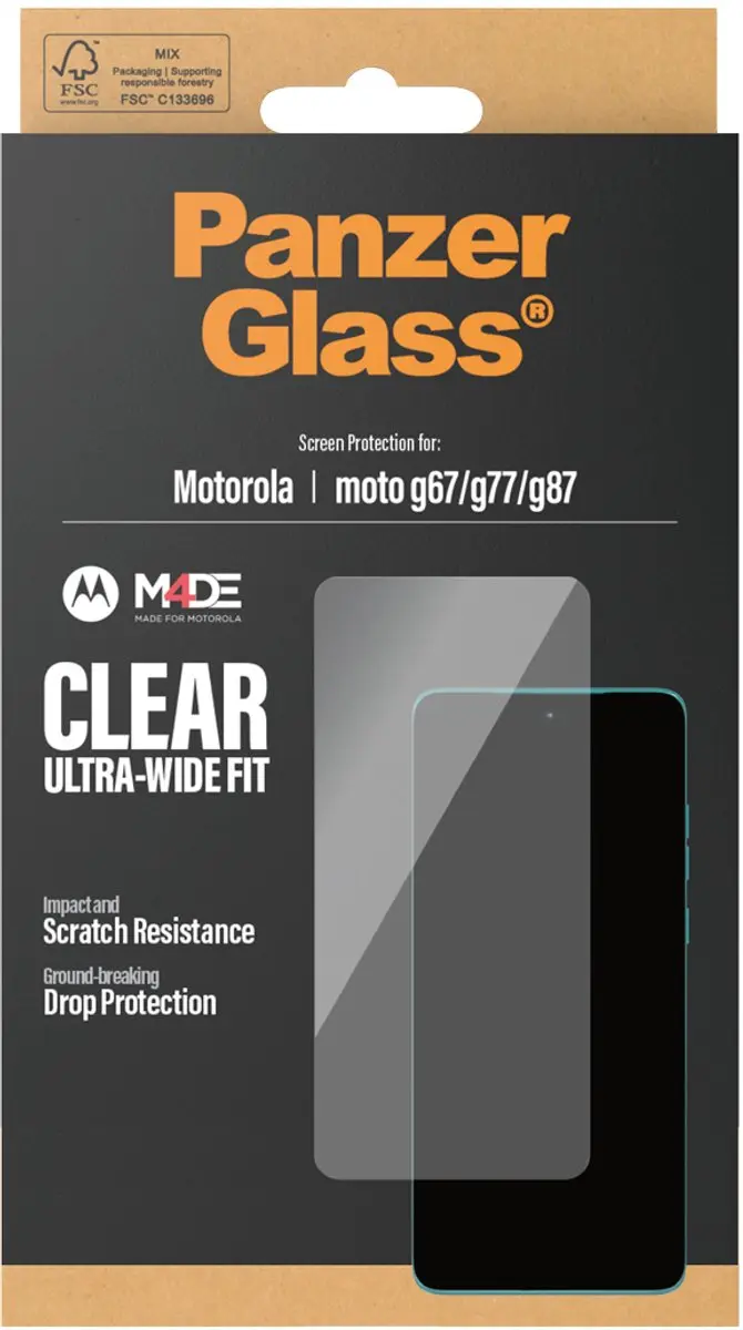 PanzerGlass Screen Protector Moto G67/G77 Ultra-Wide Fit - 1 Stuk