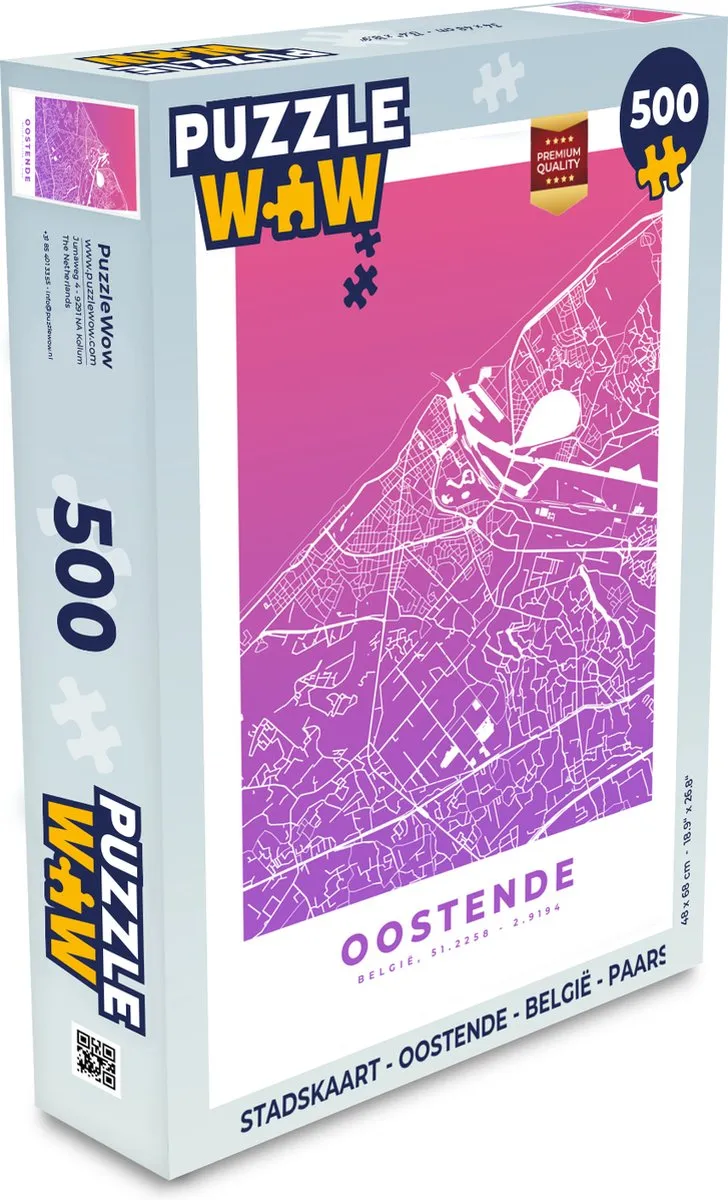 PuzzleWow Stadskaart Oostende België Legpuzzel 500 Stuks