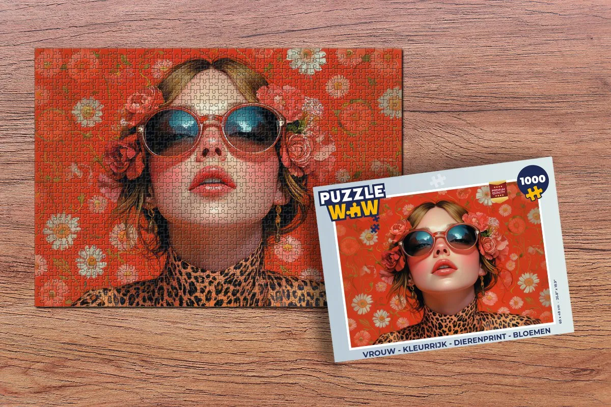 PuzzleWow Vrouw Kleurrijk Dierenprint Legpuzzel 1000 Stuks - Bloemen/Rood