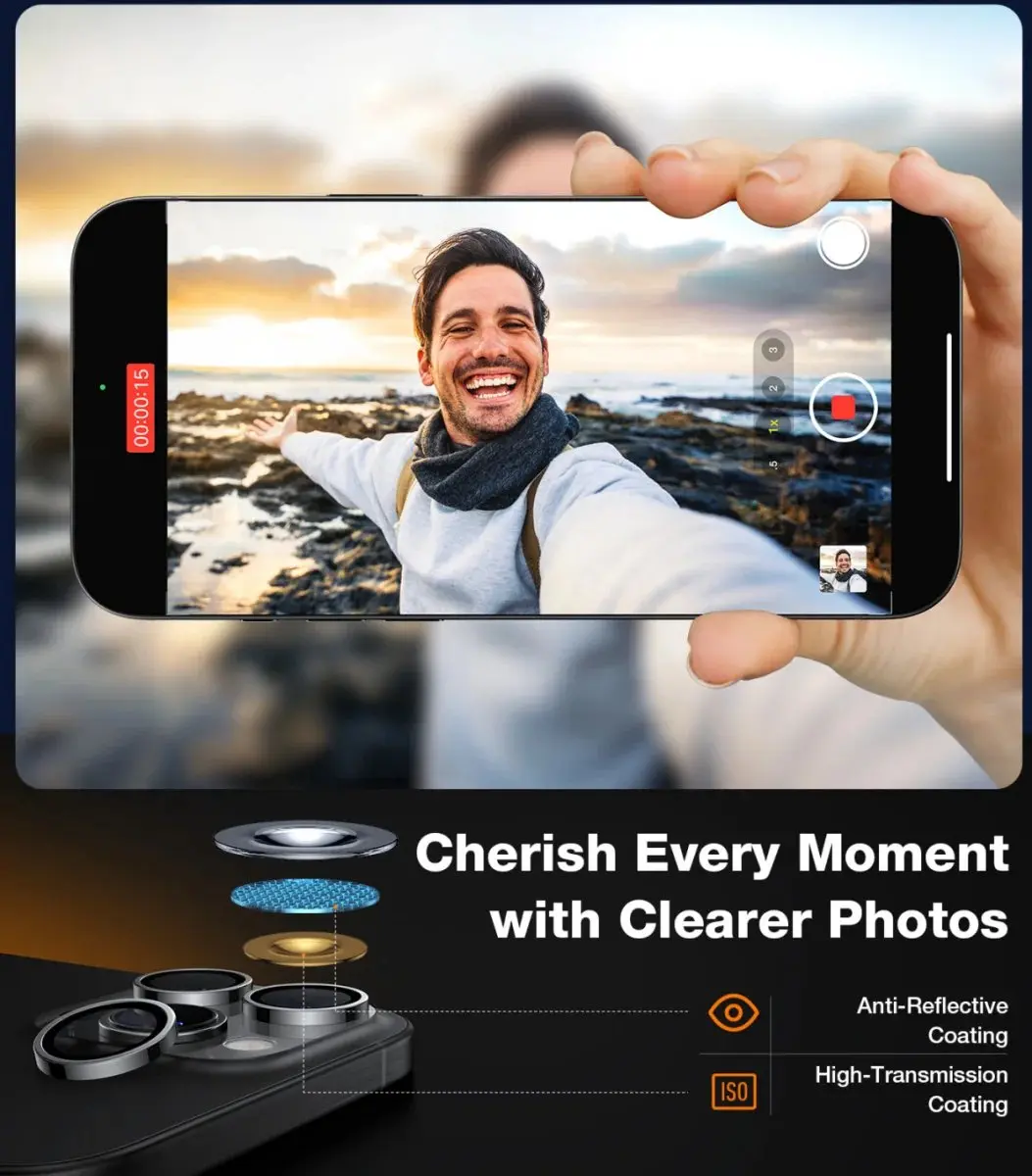 Torras LensGuard iPhone 16 Pro/Max Camera Lens Protector - 9H Glas - Zwart - afbeelding 6 van 6