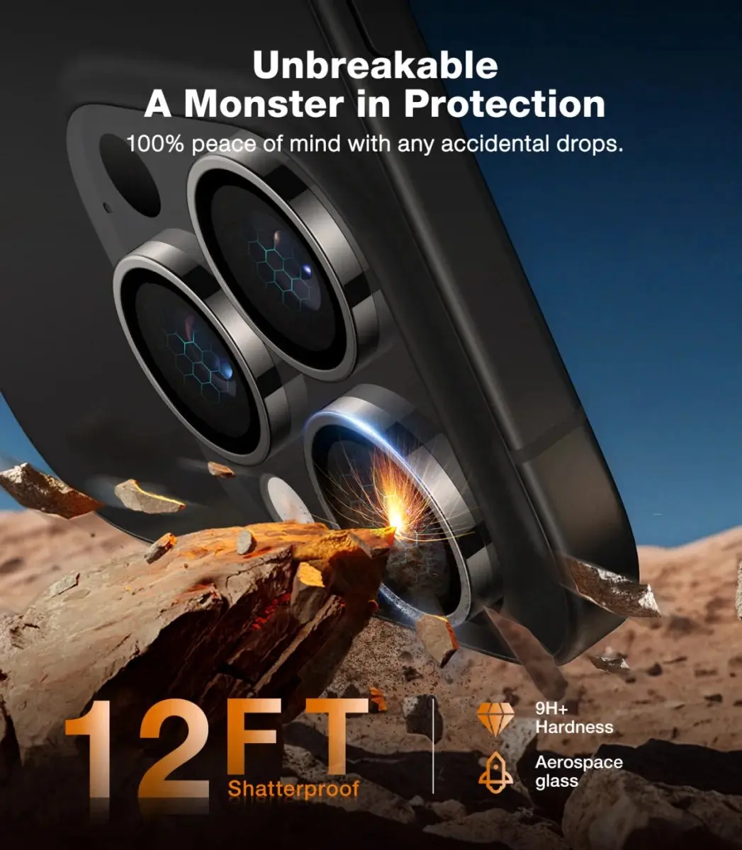 Torras LensGuard iPhone 16 Pro/Max Camera Lens Protector - 9H Glas - Zwart