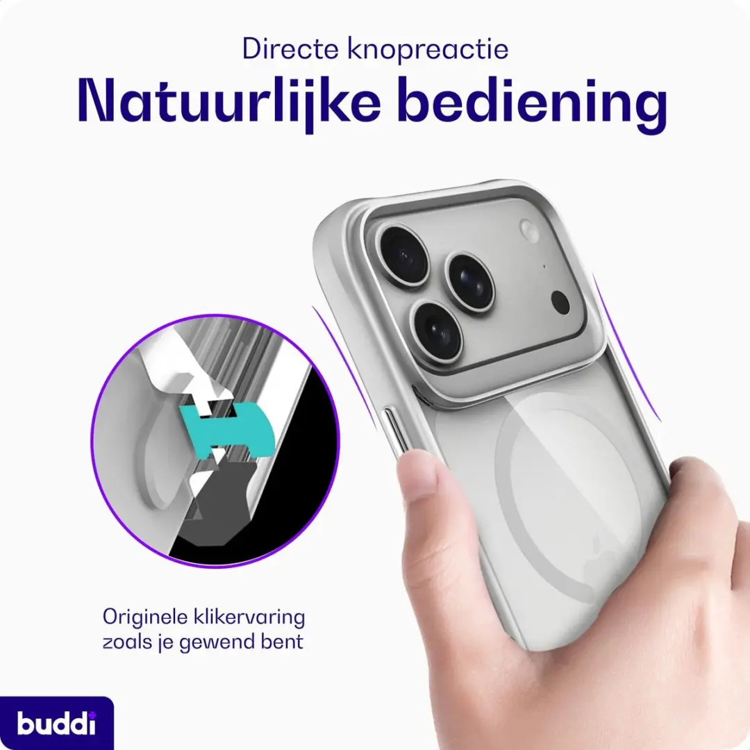Buddi Hybrid Hoesje iPhone 18 Pro - MagSafe Zilver