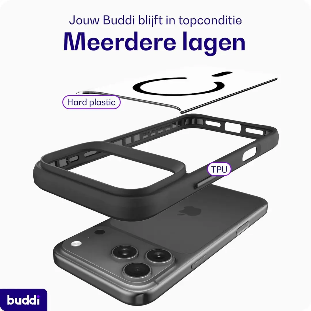 Buddi Hybrid Hoesje iPhone 18 Pro Max - MagSafe - Zwart