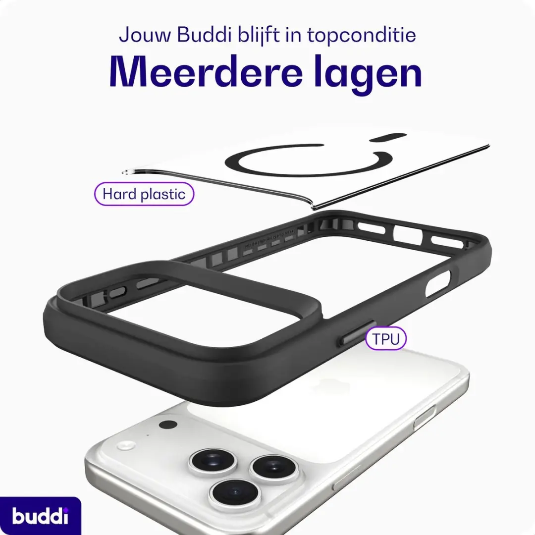 Buddi Hybrid Hoesje iPhone 18 Pro - MagSafe - Transparant Zwart
