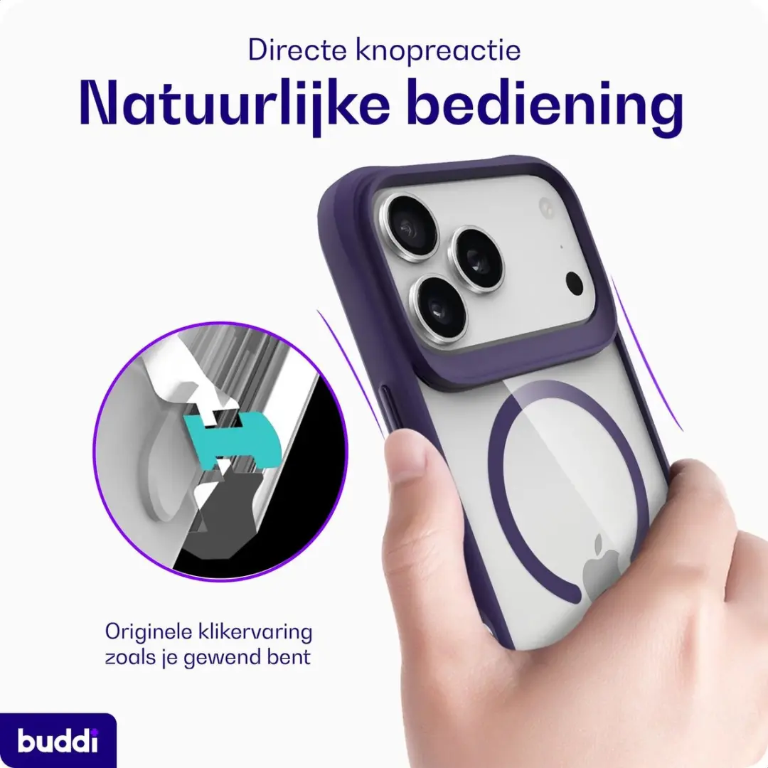 Buddi Hybrid Hoesje iPhone 18 Pro - MagSafe - Transparant Paars