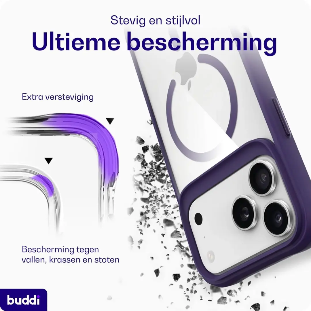 Buddi Hybrid Hoesje iPhone 18 Pro Max - MagSafe - Transparant Paars