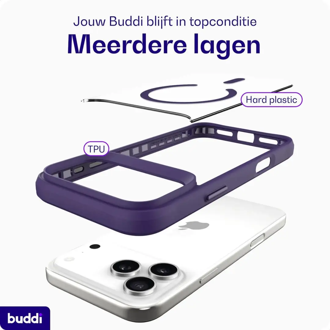 Buddi Hybrid Hoesje iPhone 18 Pro Max - MagSafe - Transparant Paars