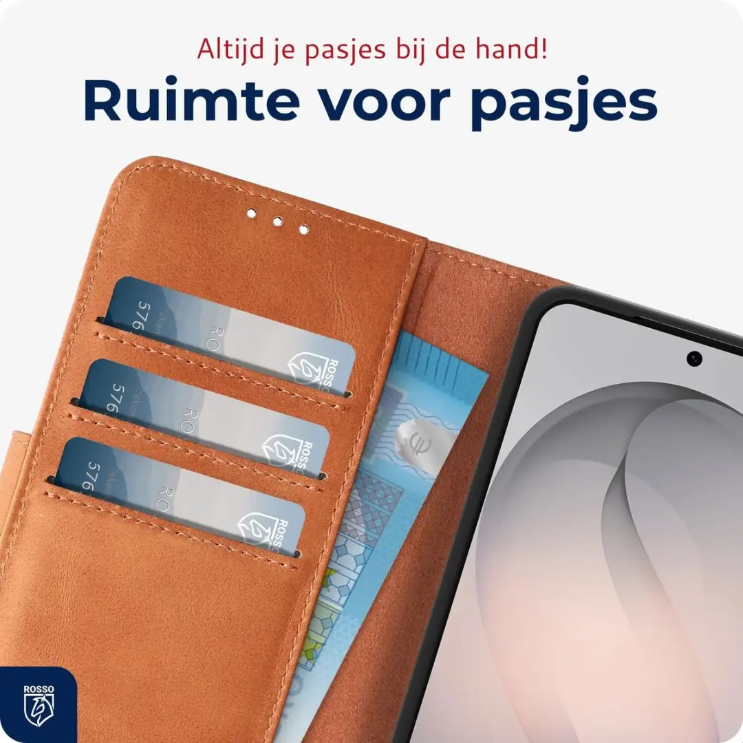 Rosso Deluxe Echt Leer Hoesje Samsung Galaxy S26 FE - 3 Pasjes - Bruin